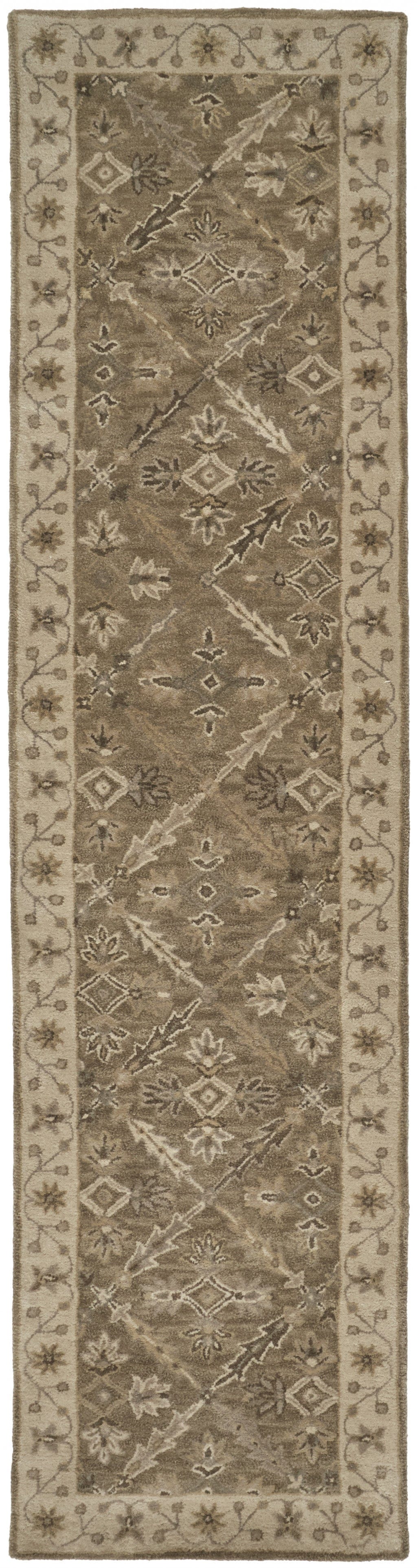 4' X 6' Green Brown And Taupe Wool Paisley Tufted Handmade Stain Resistant Area Rug