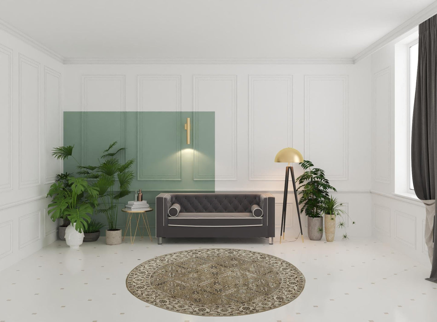 4' X 6' Green Brown And Taupe Wool Paisley Tufted Handmade Stain Resistant Area Rug