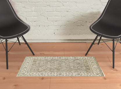 4' X 6' Green Brown And Taupe Wool Paisley Tufted Handmade Stain Resistant Area Rug