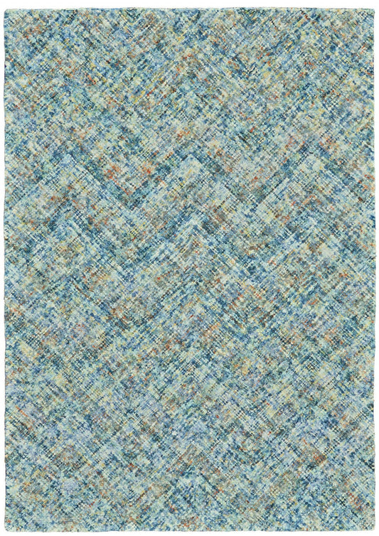 4' X 6' Blue Orange And Ivory Plaid Tufted Handmade Area Rug