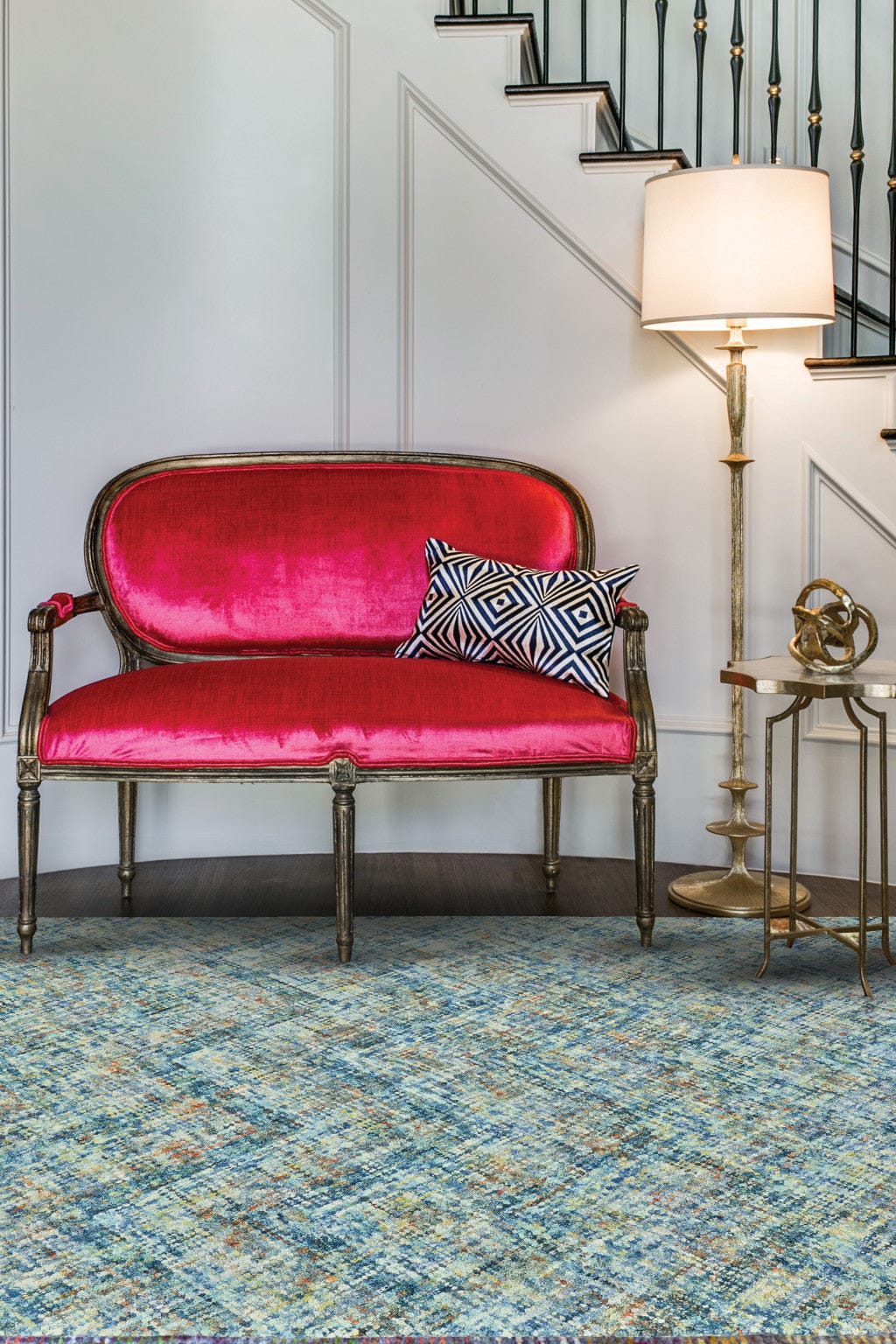 4' X 6' Blue Orange And Ivory Plaid Tufted Handmade Area Rug