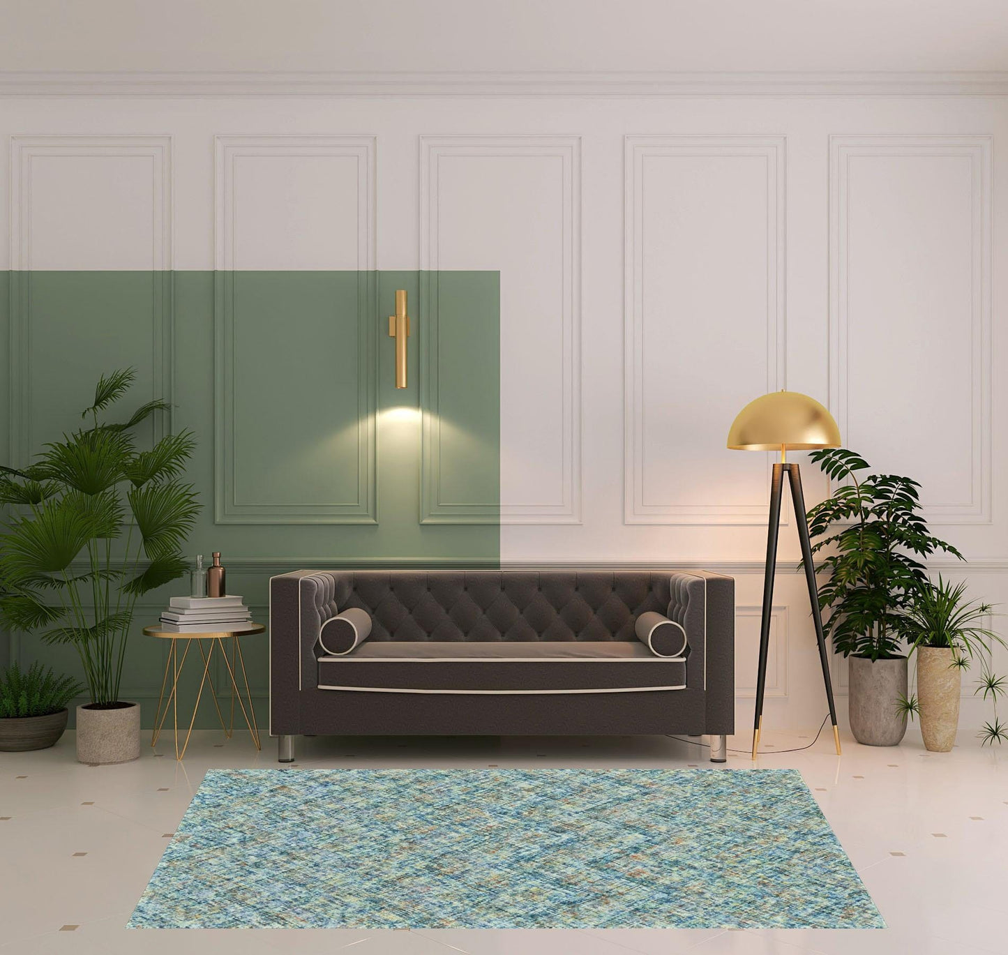 4' X 6' Blue Orange And Ivory Plaid Tufted Handmade Area Rug