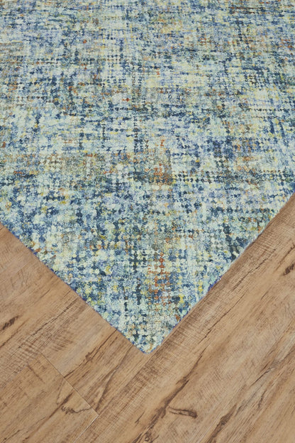 4' X 6' Blue Orange And Ivory Plaid Tufted Handmade Area Rug