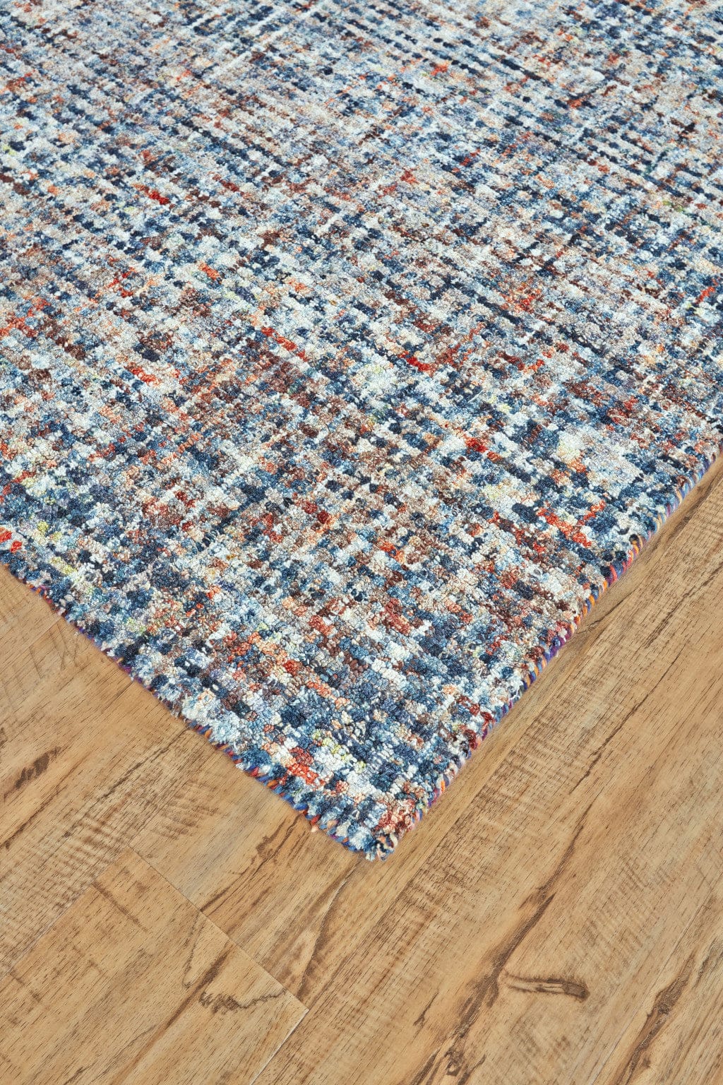 4' X 6' Blue Ivory And Orange Plaid Tufted Handmade Area Rug