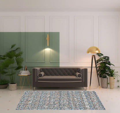 4' X 6' Blue Ivory And Orange Plaid Tufted Handmade Area Rug