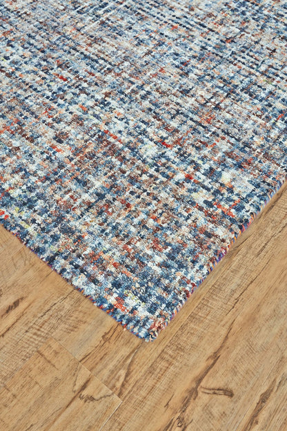 4' X 6' Blue Ivory And Orange Plaid Tufted Handmade Area Rug