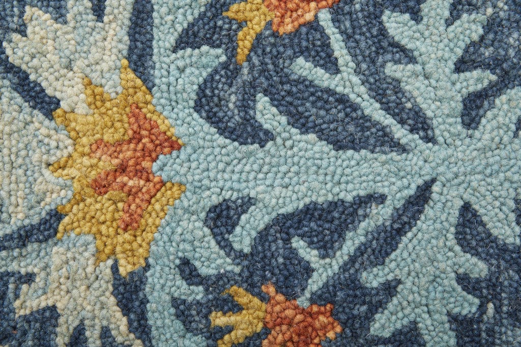 8' Blue Yellow And Orange Round Wool Paisley Tufted Handmade Stain Resistant Area Rug With Fringe