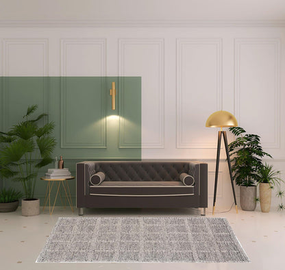 4' X 6' Ivory And Gray Wool Plaid Hand Woven Stain Resistant Area Rug