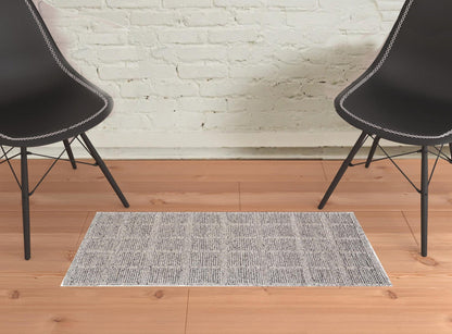 4' X 6' Ivory And Gray Wool Plaid Hand Woven Stain Resistant Area Rug