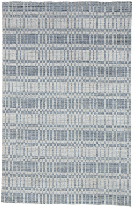 4' X 6' Blue Gray And Ivory Striped Hand Woven Area Rug