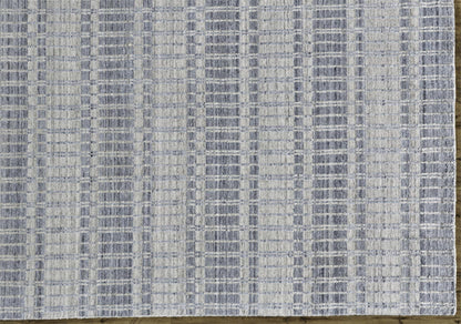 4' X 6' Blue Gray And Ivory Striped Hand Woven Area Rug