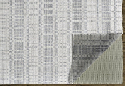 4' X 6' Blue Gray And Ivory Striped Hand Woven Area Rug