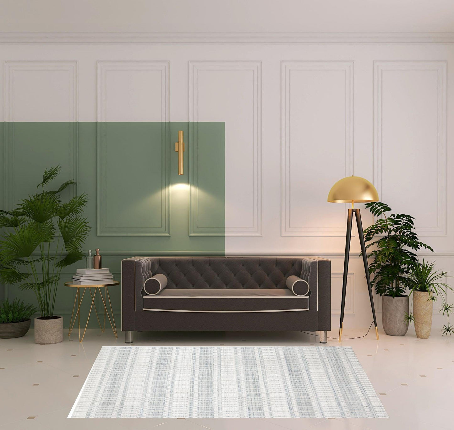 4' X 6' Blue Gray And Ivory Striped Hand Woven Area Rug