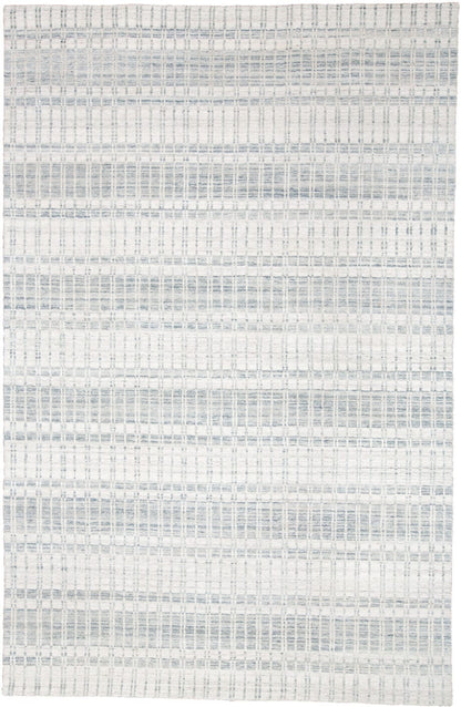 4' X 6' Blue Gray And Ivory Striped Hand Woven Area Rug