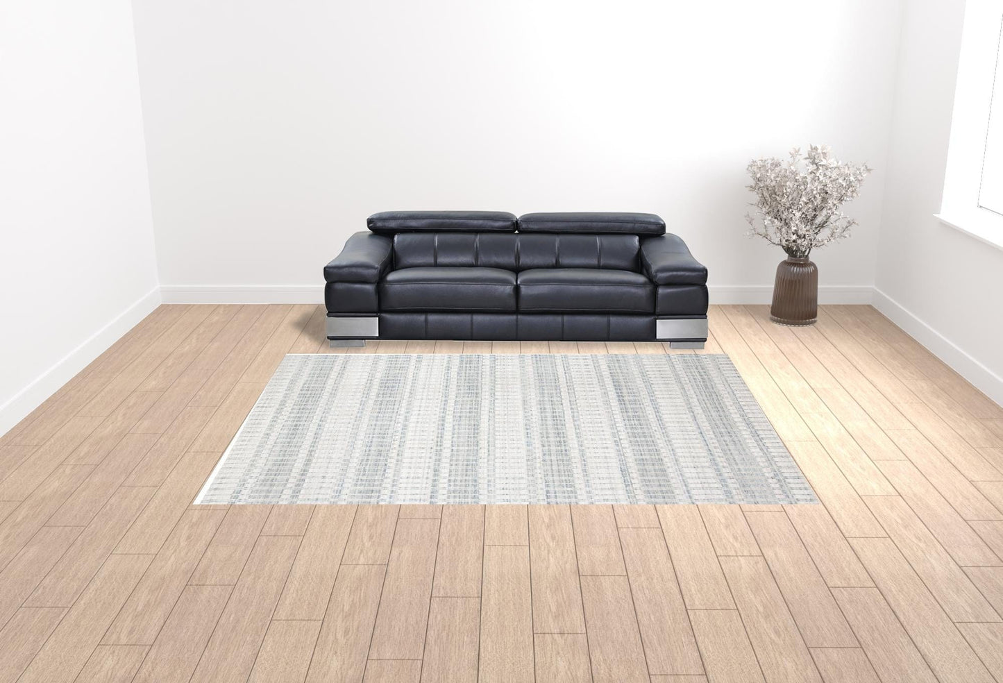4' X 6' Blue Gray And Ivory Striped Hand Woven Area Rug