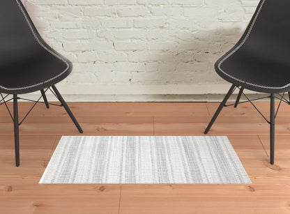 4' X 6' Blue Gray And Ivory Striped Hand Woven Area Rug