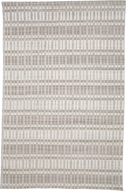 4' X 6' Blue Gray And Ivory Striped Hand Woven Area Rug