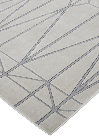 4' X 6' White Silver And Gray Geometric Area Rug