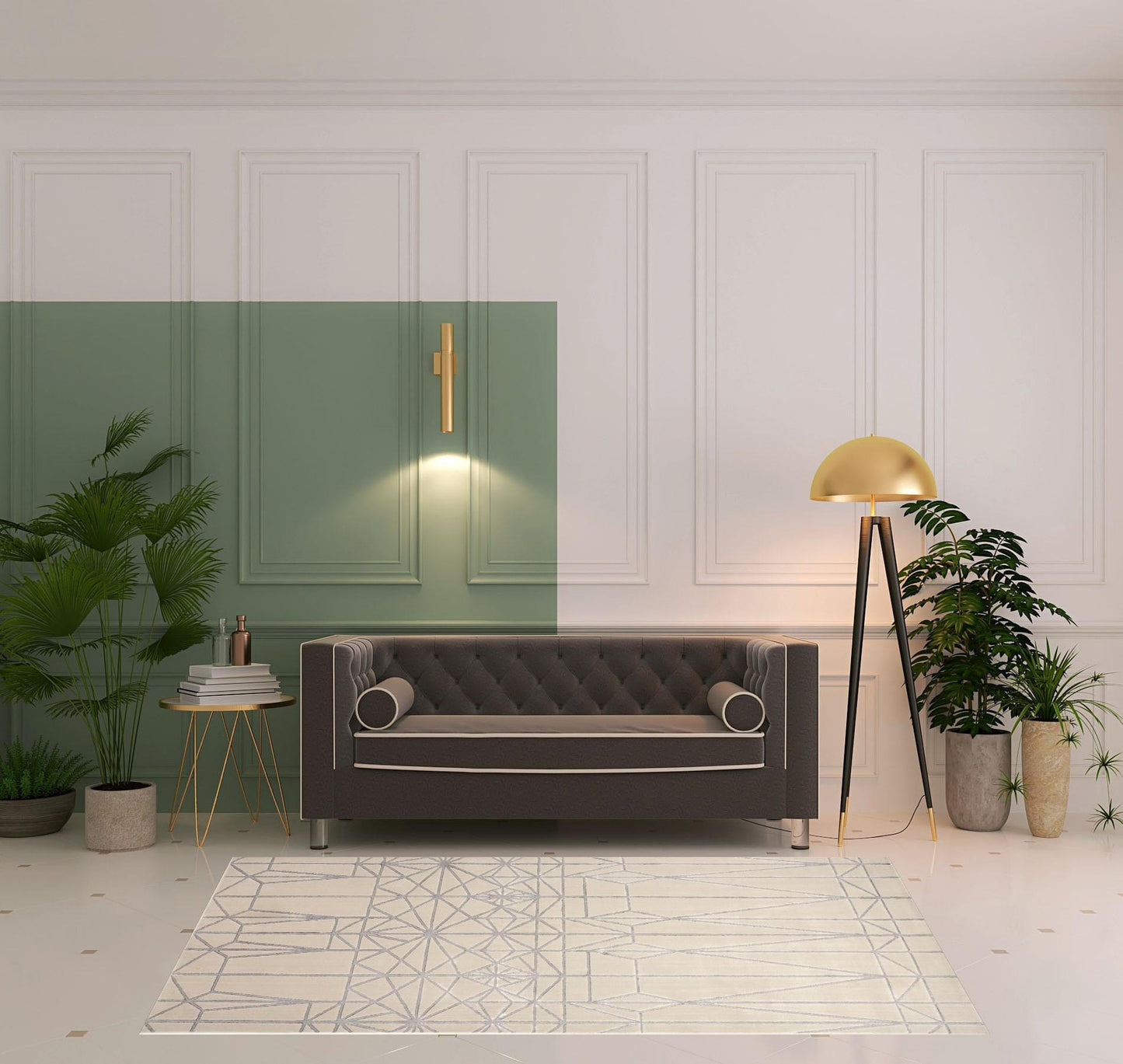 4' X 6' White Silver And Gray Geometric Area Rug