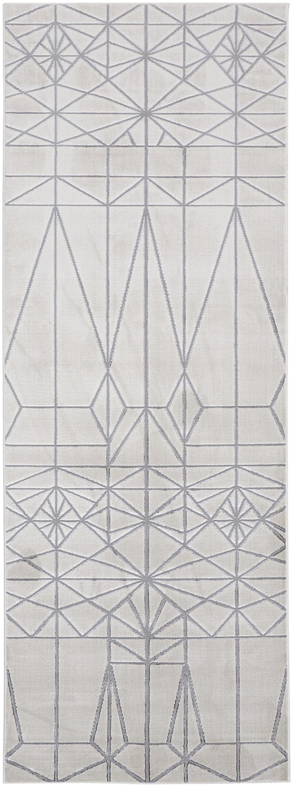 4' X 6' White Silver And Gray Geometric Area Rug