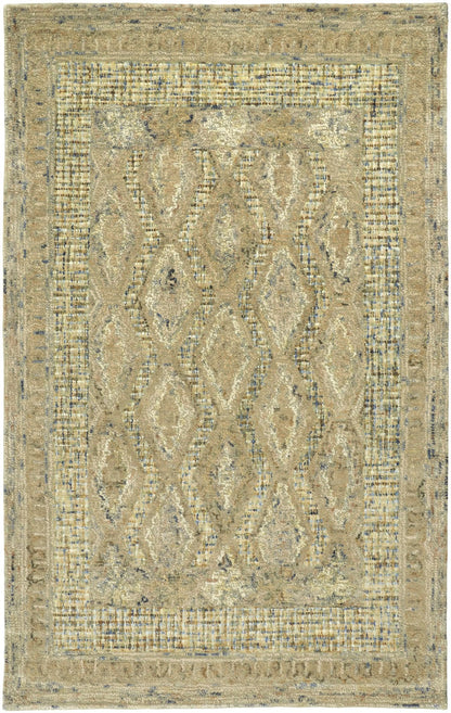 4' X 6' Tan Blue And Gray Wool Floral Tufted Handmade Stain Resistant Area Rug