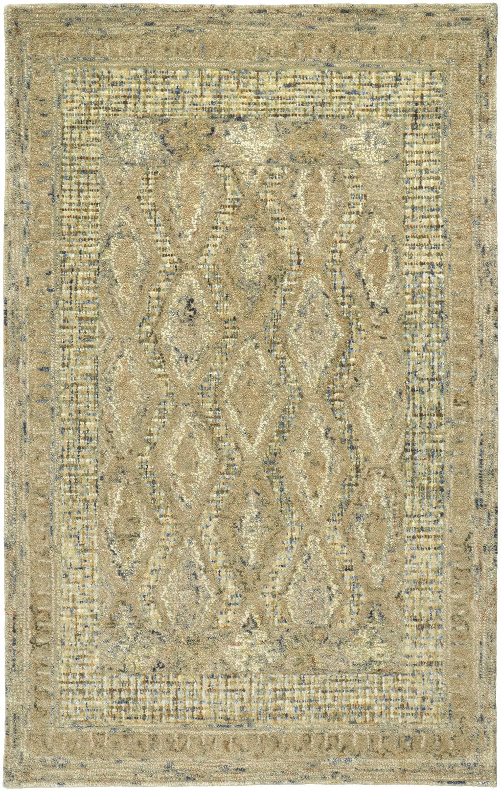 4' X 6' Tan Blue And Gray Wool Floral Tufted Handmade Stain Resistant Area Rug
