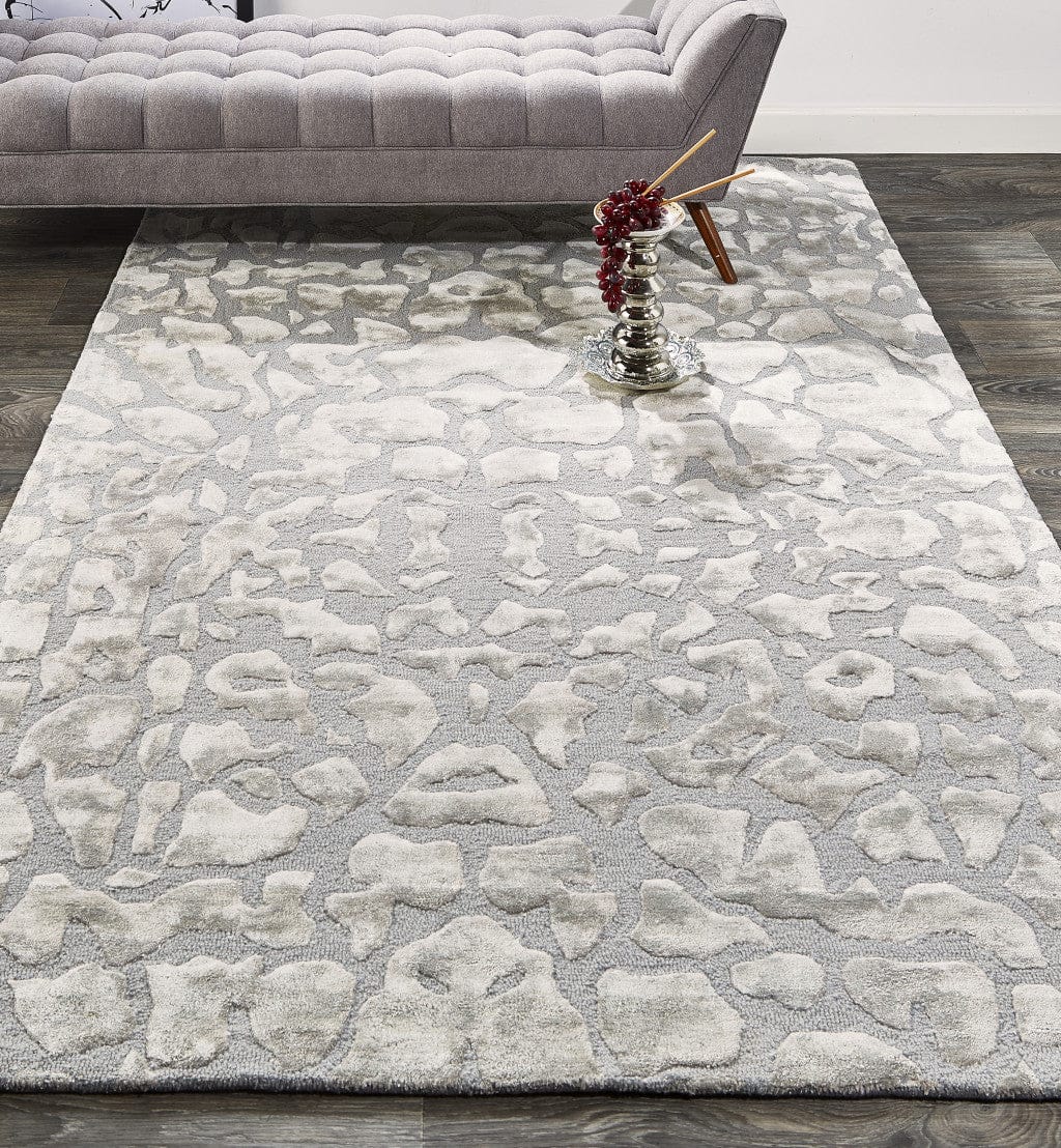 4' X 6' Gray And Silver Abstract Tufted Handmade Area Rug