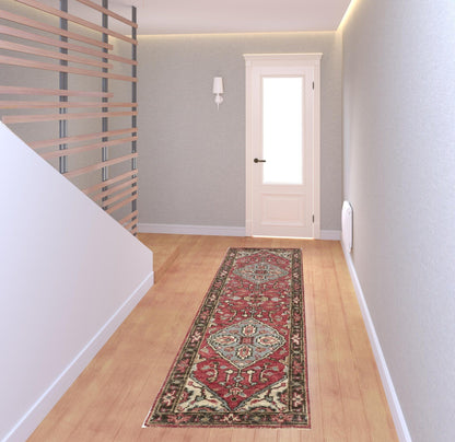 4' X 6' Red Gray And Ivory Wool Floral Hand Knotted Distressed Stain Resistant Area Rug With Fringe