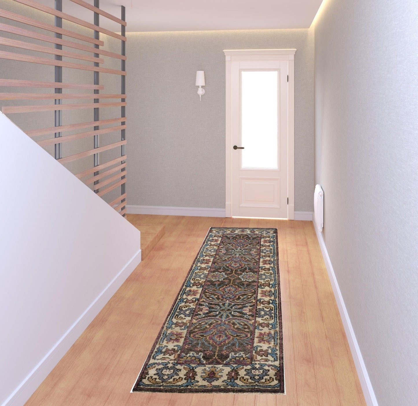 4' X 6' Ivory Brown And Blue Wool Floral Hand Knotted Distressed Stain Resistant Area Rug With Fringe