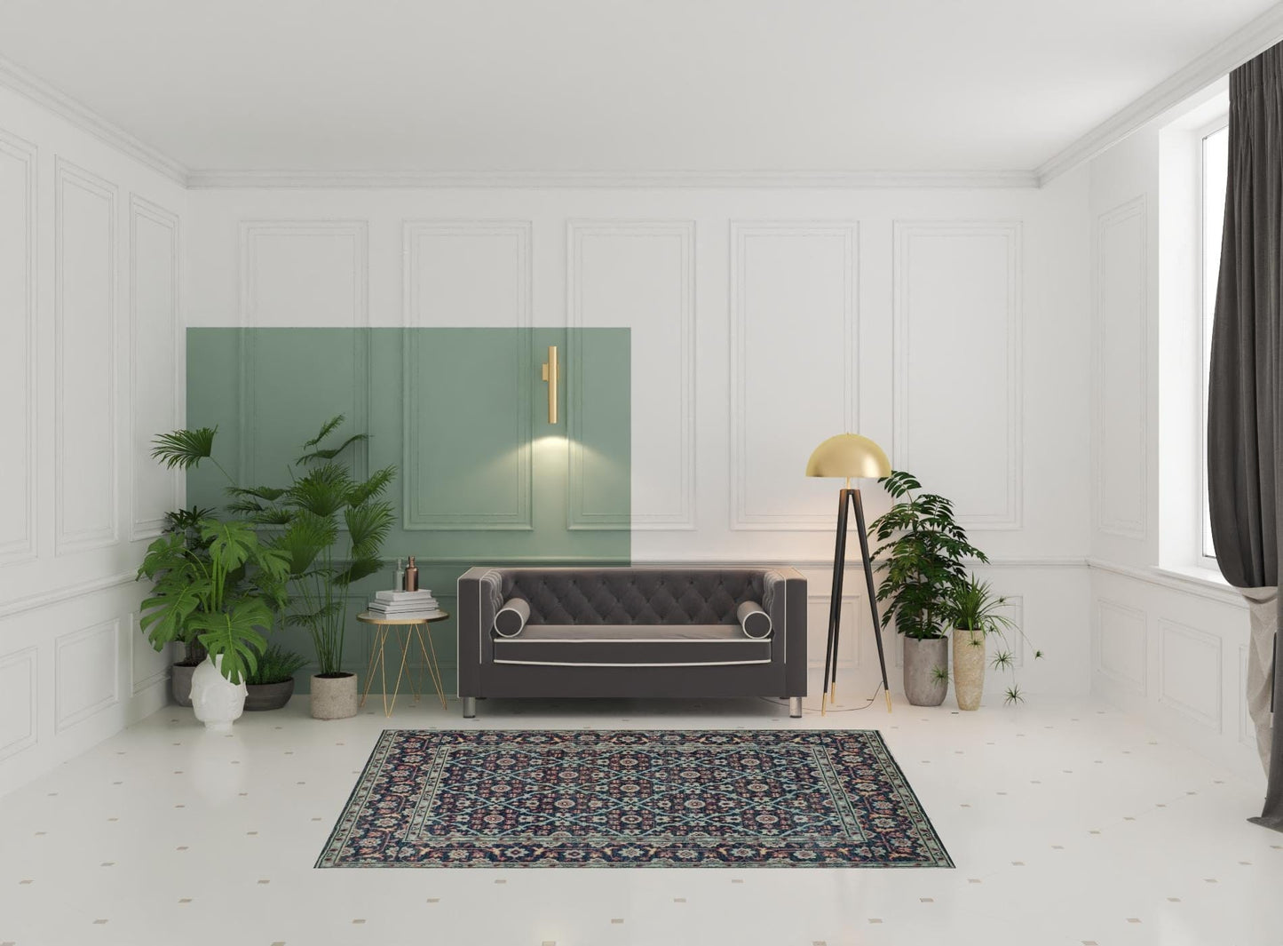 4' X 6' Blue Green And Red Wool Floral Hand Knotted Distressed Stain Resistant Area Rug With Fringe