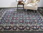 4' X 6' Blue Green And Red Wool Floral Hand Knotted Distressed Stain Resistant Area Rug With Fringe