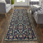 4' X 6' Blue Green And Red Wool Floral Hand Knotted Distressed Stain Resistant Area Rug With Fringe