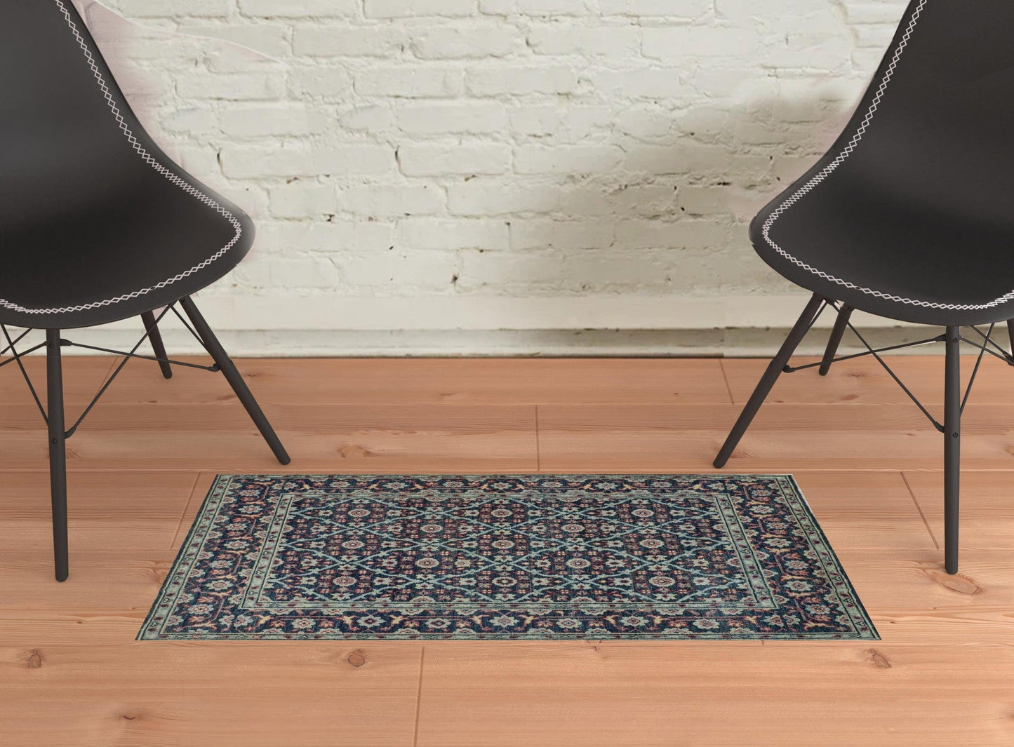4' X 6' Blue Green And Red Wool Floral Hand Knotted Distressed Stain Resistant Area Rug With Fringe