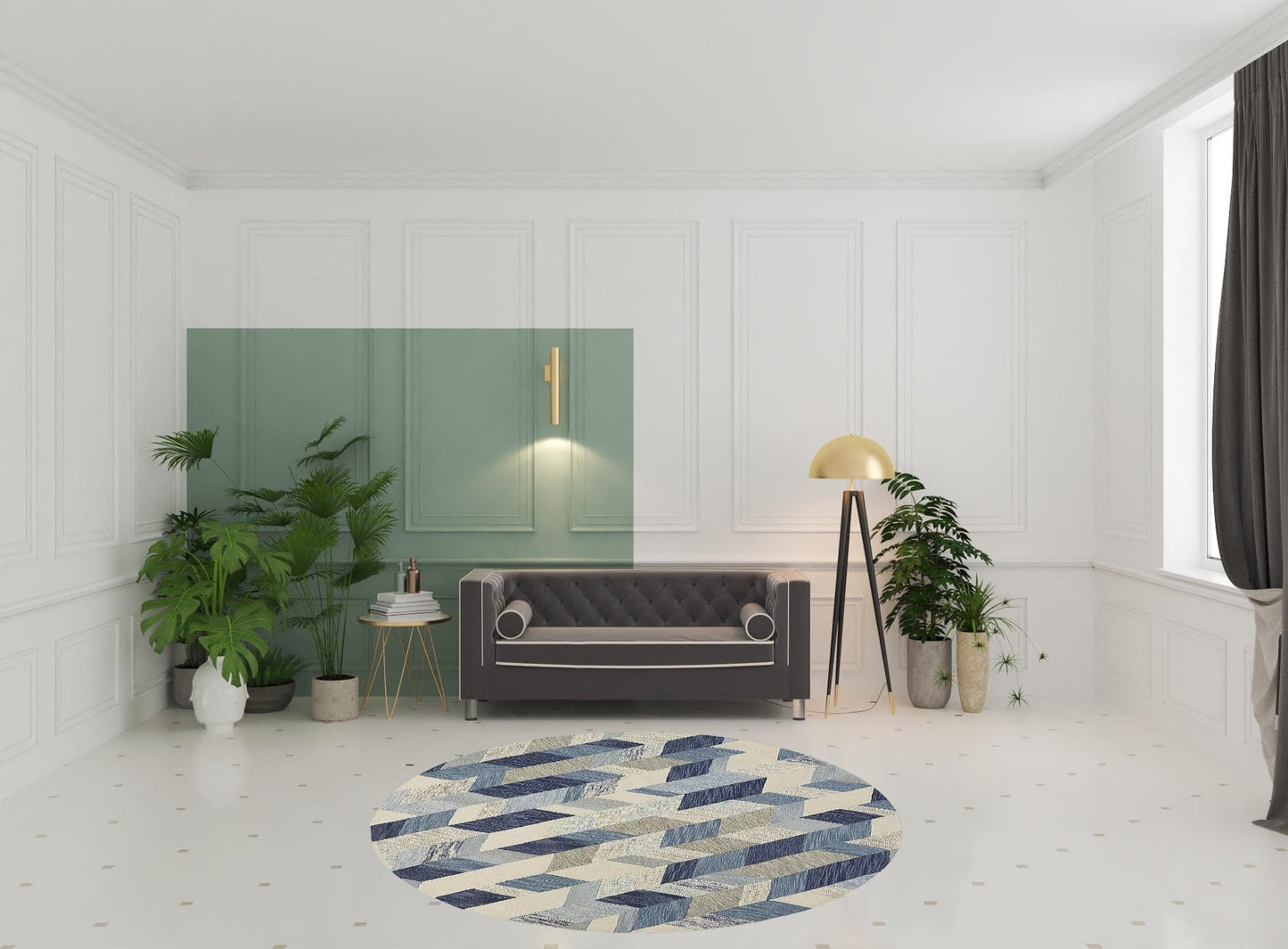 4' X 6' Blue Ivory And Gray Wool Geometric Tufted Handmade Area Rug