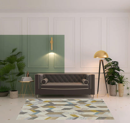 4' X 6' Blue Ivory And Gray Wool Geometric Tufted Handmade Area Rug