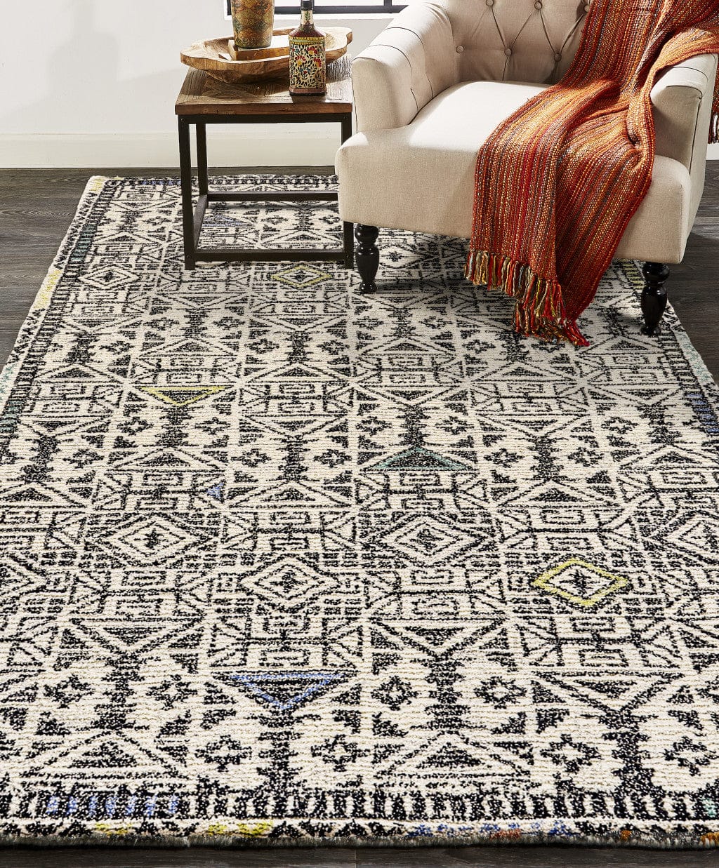 4' X 6' Gray Ivory And Black Wool Geometric Tufted Handmade Area Rug