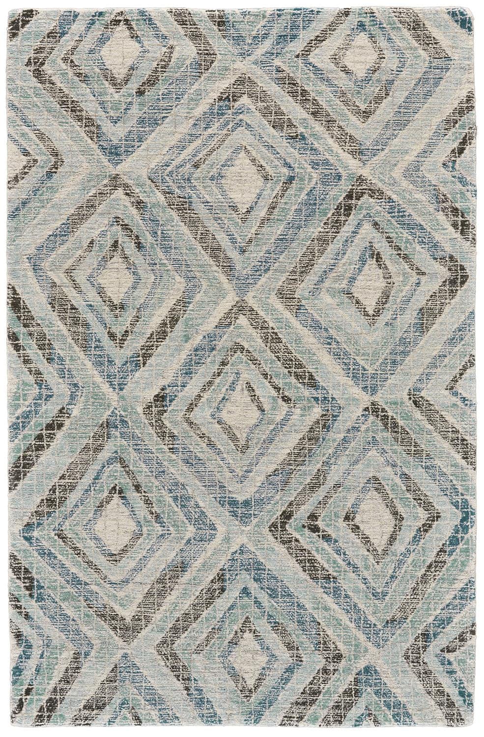 4' X 6' Blue Gray And Ivory Wool Geometric Tufted Handmade Area Rug