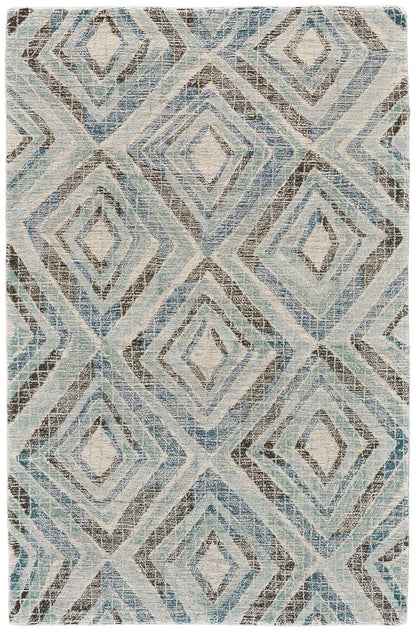 4' X 6' Blue Gray And Ivory Wool Geometric Tufted Handmade Area Rug