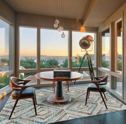 4' X 6' Blue Gray And Ivory Wool Geometric Tufted Handmade Area Rug