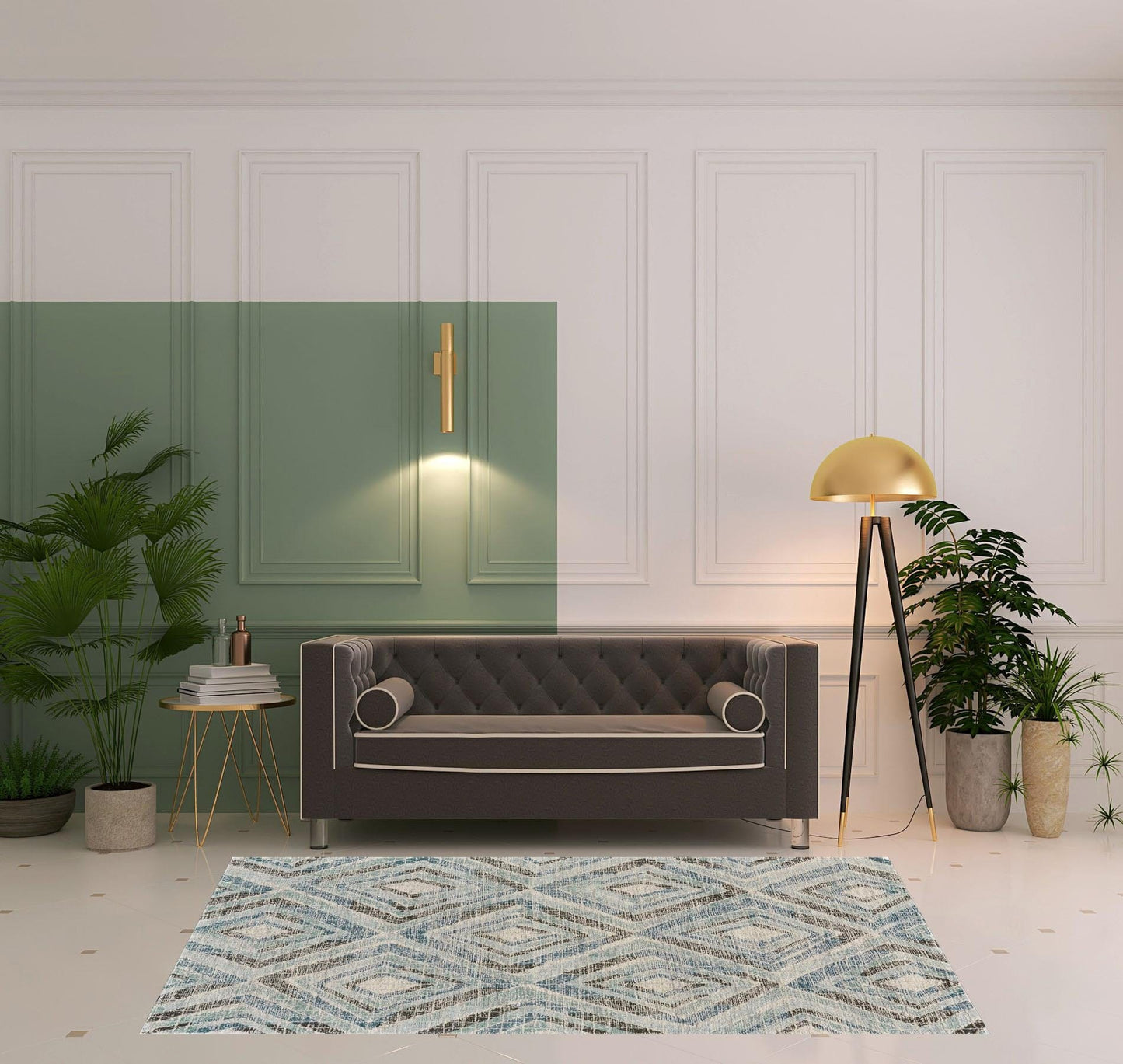 4' X 6' Blue Gray And Ivory Wool Geometric Tufted Handmade Area Rug