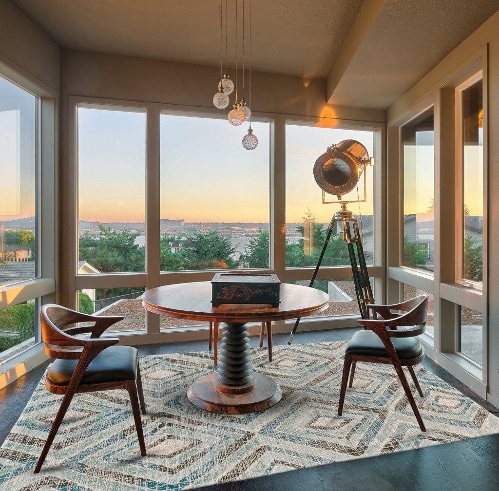 4' X 6' Blue Gray And Ivory Wool Geometric Tufted Handmade Area Rug