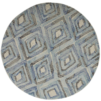 4' X 6' Blue Gray And Ivory Wool Geometric Tufted Handmade Area Rug