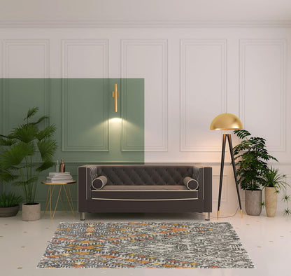 4' X 6' Gray Ivory And Orange Wool Geometric Tufted Handmade Area Rug