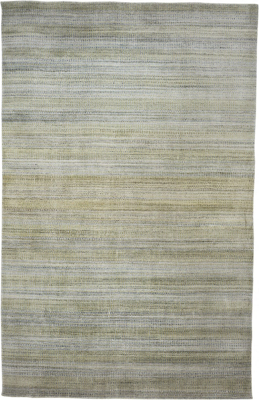 4' X 6' Green Blue And Tan Ombre Hand Woven Area Rug