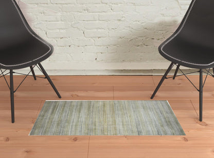 4' X 6' Green Blue And Tan Ombre Hand Woven Area Rug