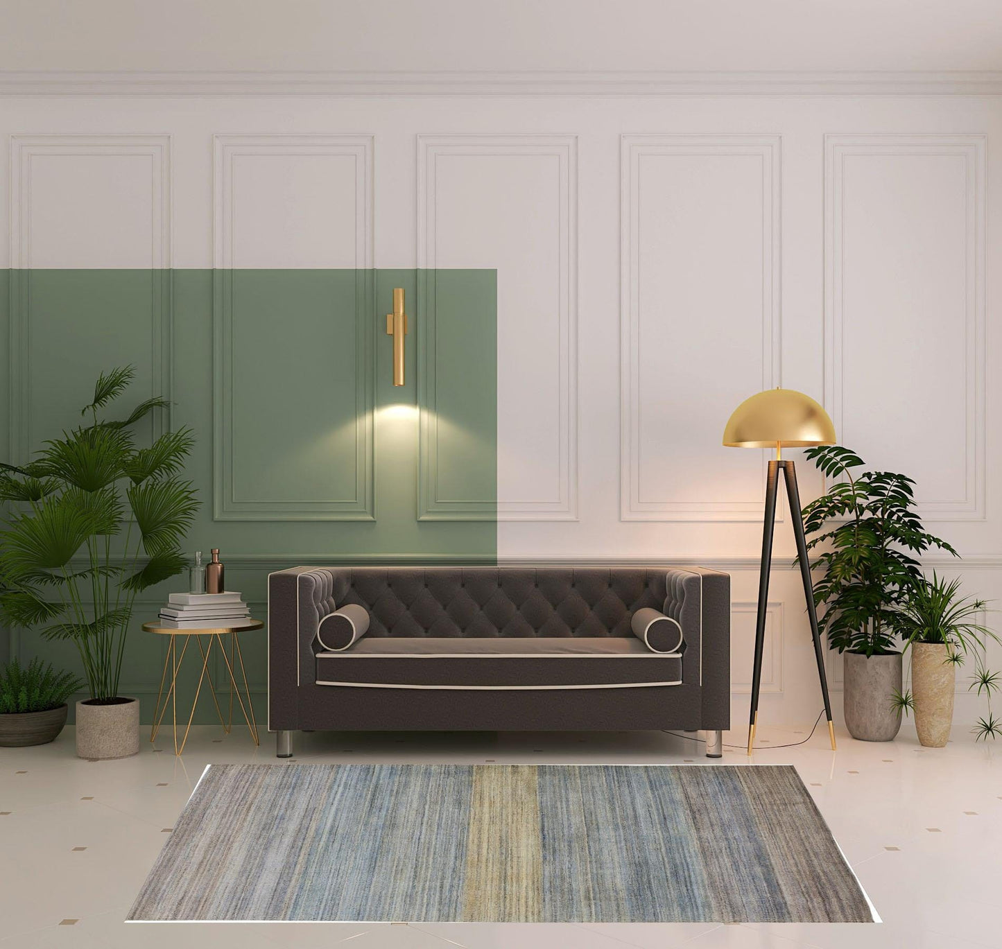 4' X 6' Green Blue And Tan Ombre Hand Woven Area Rug