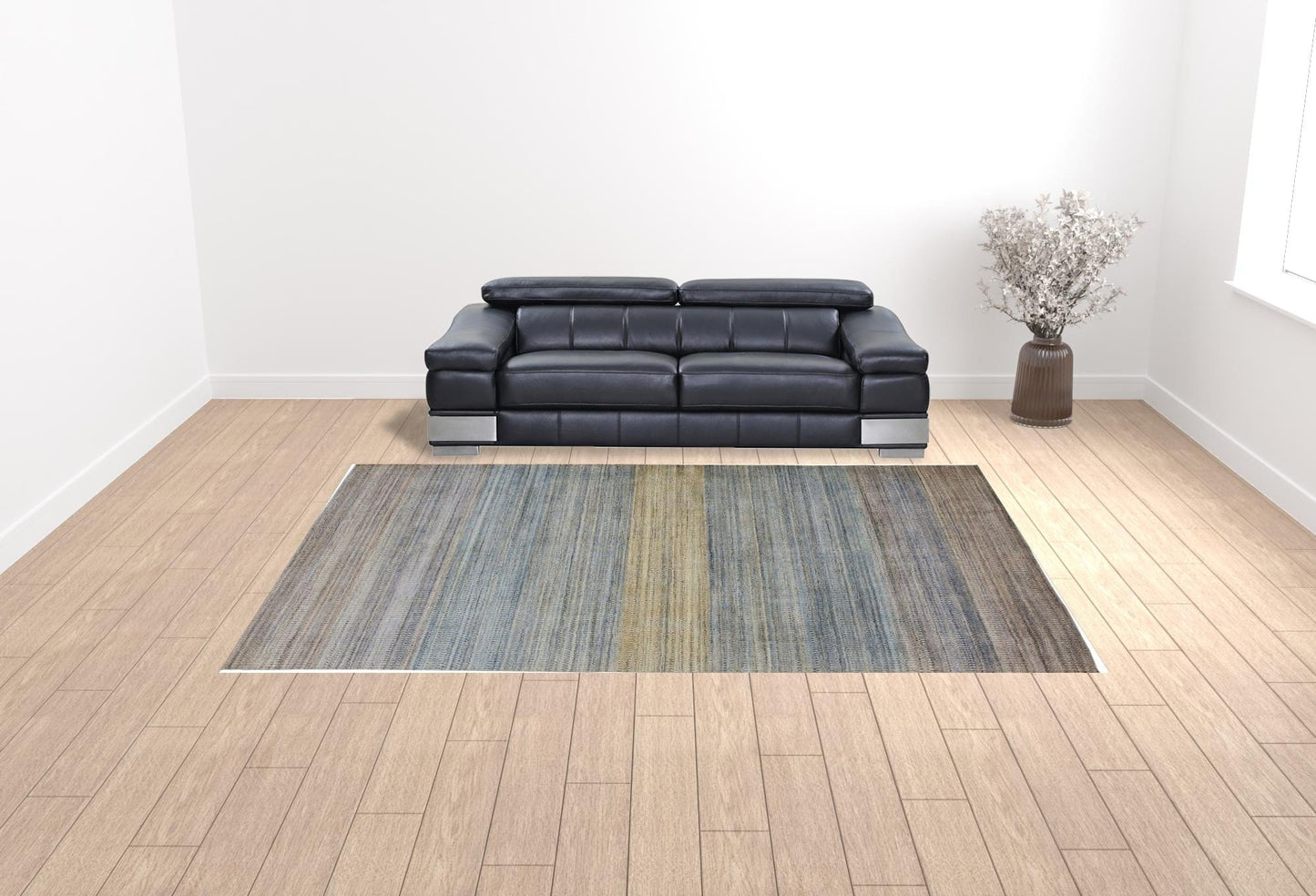 4' X 6' Green Blue And Tan Ombre Hand Woven Area Rug