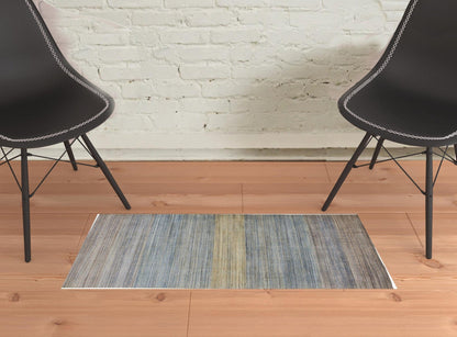 4' X 6' Green Blue And Tan Ombre Hand Woven Area Rug