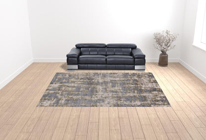 5' X 8' Gray And Gold Abstract Stain Resistant Area Rug