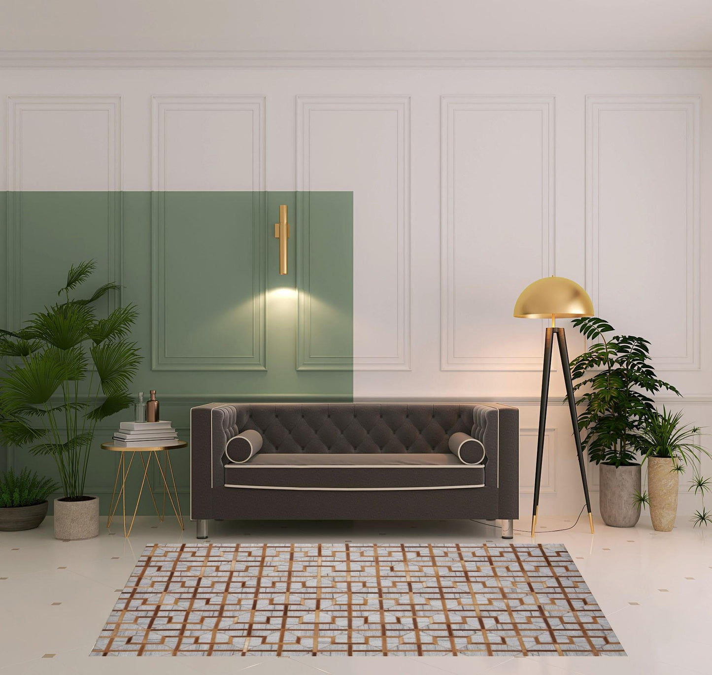 5' X 8' Gray Ivory And Brown Geometric Hand Woven Area Rug